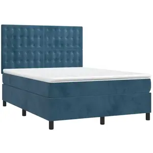 vidaXL Sommier à lattes de lit et matelas Bleu foncé 140x190cm Velours