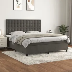vidaXL Sommier à lattes de lit et matelas Gris foncé 180x200cm Velours pas cher