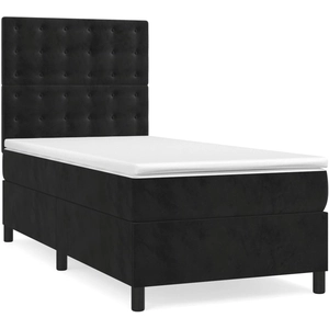 vidaXL Sommier à lattes de lit avec matelas Noir 90x200 cm Velours pas cher