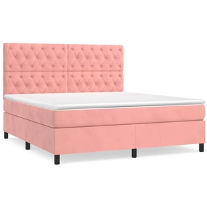 vidaXL Sommier à lattes de lit avec matelas Rose 180x200 cm Velours pas cher