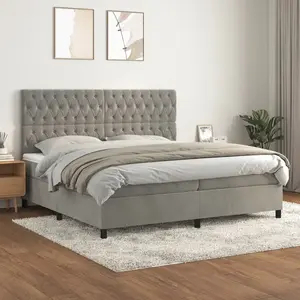 vidaXL Lit à sommier tapissier et matelas Gris clair 200x200cm Velours