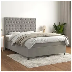 vidaXL Sommier à lattes de lit et matelas Gris clair 140x190cm Velours pas cher
