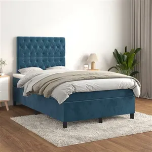vidaXL Sommier à lattes de lit et matelas Bleu foncé 120x200cm Velours pas cher