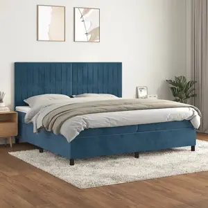 vidaXL Sommier à lattes de lit et matelas Bleu foncé 200x200cm Velours pas cher