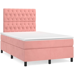 vidaXL Sommier à lattes de lit avec matelas Rose 140x200 cm Velours pas cher