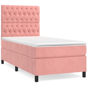 vidaXL Sommier à lattes de lit avec matelas Rose 100x200 cm Velours pas cher