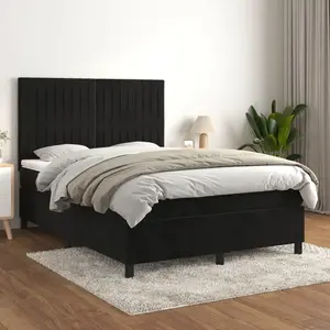 vidaXL Sommier à lattes de lit avec matelas Noir 140x190 cm Velours pas cher