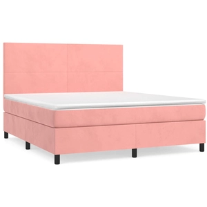 vidaXL Sommier à lattes de lit avec matelas Rose 200x200 cm Velours pas cher