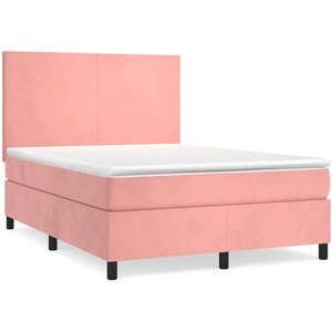 vidaXL Sommier à lattes de lit avec matelas Rose 160x200 cm Velours pas cher