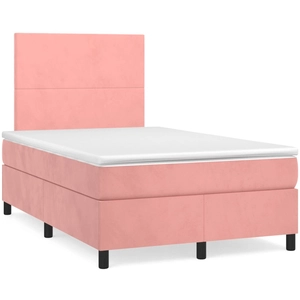 vidaXL Sommier à lattes de lit avec matelas Rose 140x190 cm Velours pas cher