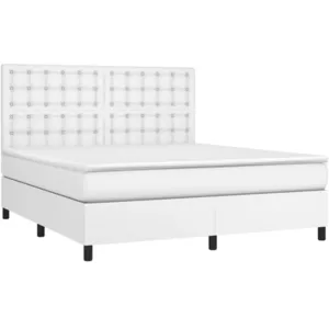 vidaXL Sommier à lattes de lit avec matelas Blanc 160x200cm Similicuir pas cher