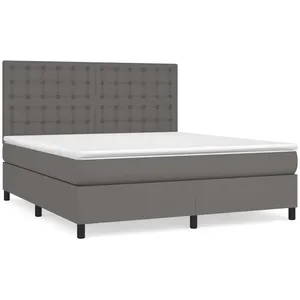 vidaXL Sommier à lattes de lit avec matelas Gris 160x200 cm Similicuir pas cher