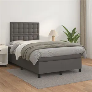vidaXL Sommier à lattes de lit avec matelas Gris 120x200 cm Similicuir pas cher