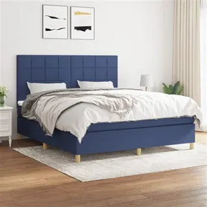 vidaXL Sommier à lattes de lit avec matelas Bleu 180x200 cm Tissu pas cher