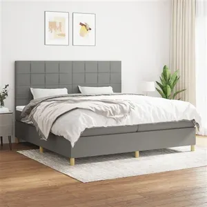 vidaXL Sommier à lattes de lit avec matelas Gris foncé 200x200cm Tissu pas cher