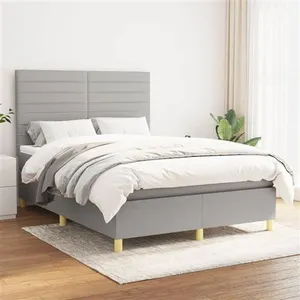 vidaXL Sommier à lattes de lit avec matelas Gris clair 140x190cm Tissu pas cher