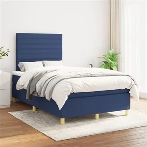vidaXL Sommier à lattes de lit avec matelas Bleu 120x200 cm Tissu pas cher