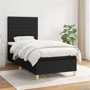 vidaXL Sommier à lattes de lit avec matelas Noir 90x190 cm Tissu pas cher