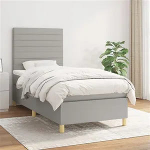 vidaXL Sommier à lattes de lit et matelas Gris clair 90x190 cm Tissu pas cher