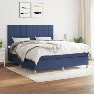 vidaXL Sommier à lattes de lit avec matelas Bleu 160x200 cm Tissu pas cher
