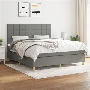 vidaXL Sommier à lattes de lit avec matelas Gris foncé 160x200cm Tissu pas cher