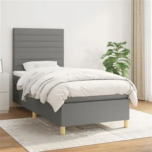 vidaXL Sommier à lattes de lit avec matelas Gris foncé 100x200cm Tissu pas cher