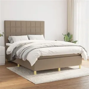 vidaXL Sommier à lattes de lit avec matelas Taupe 140x200 cm Tissu pas cher