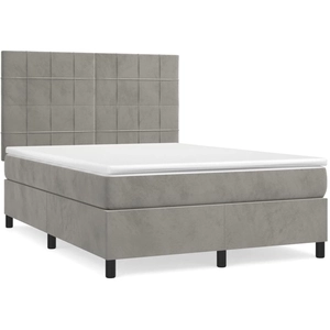 vidaXL Sommier à lattes de lit et matelas Gris clair 140x200cm Velours pas cher