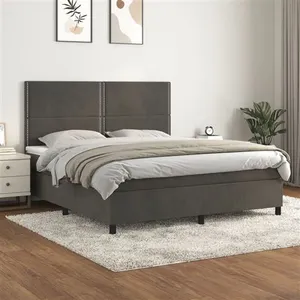 vidaXL Sommier à lattes de lit et matelas Gris foncé 160x200cm Velours pas cher
