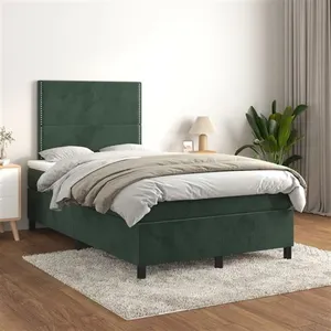 vidaXL Sommier à lattes de lit et matelas Vert foncé 120x200cm Velours pas cher