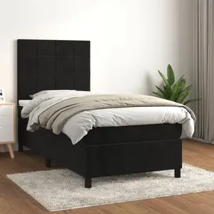 vidaXL Sommier à lattes de lit avec matelas Noir 100x200 cm Velours pas cher