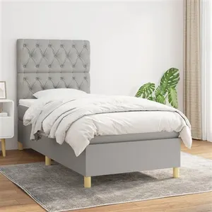 vidaXL Sommier à lattes de lit avec matelas Gris clair 80x200 cm Tissu pas cher