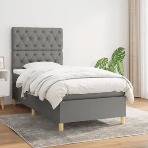 vidaXL Sommier à lattes de lit avec matelas Gris foncé 80x200 cm Tissu pas cher