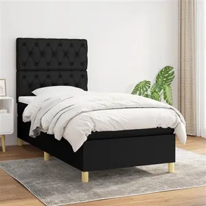 vidaXL Sommier à lattes de lit et matelas Noir 80x200 cm Tissu pas cher