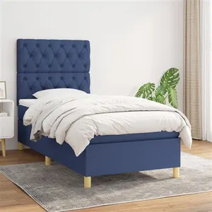vidaXL Sommier à lattes de lit avec matelas Bleu 80x200 cm Tissu pas cher