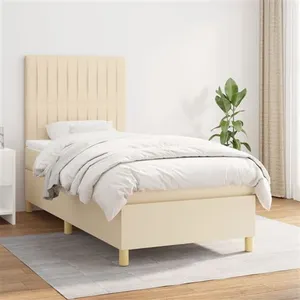 vidaXL Sommier à lattes de lit avec matelas Crème 90x200 cm Tissu pas cher
