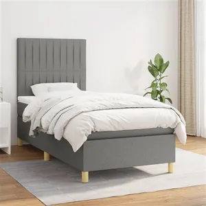 vidaXL Sommier à lattes de lit avec matelas Gris foncé 90x200 cm Tissu pas cher