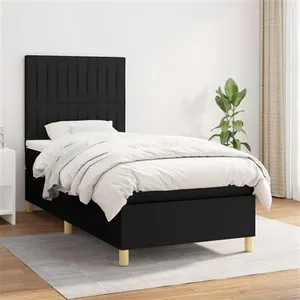 vidaXL Sommier à lattes de lit avec matelas Noir 100x200 cm Tissu pas cher