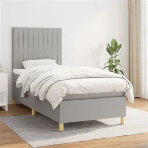 vidaXL Sommier à lattes de lit avec matelas Gris clair 90x200 cm Tissu pas cher