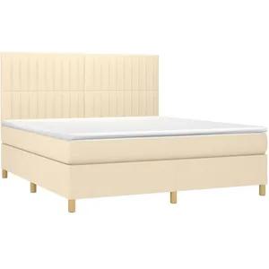 vidaXL Sommier à lattes de lit avec matelas Crème 160x200 cm Tissu pas cher