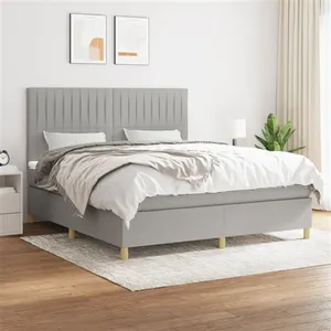 vidaXL Sommier à lattes de lit avec matelas Gris clair 180x200cm Tissu pas cher