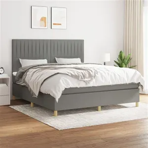 vidaXL Sommier à lattes de lit avec matelas Gris foncé 160x200cm Tissu pas cher