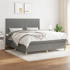 vidaXL Sommier à lattes de lit avec matelas Gris foncé 180x200cm Tissu pas cher
