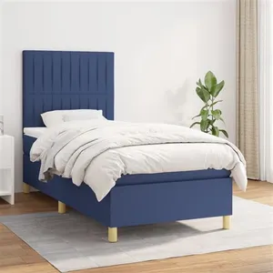 vidaXL Sommier à lattes de lit avec matelas Bleu 100x200 cm Tissu pas cher