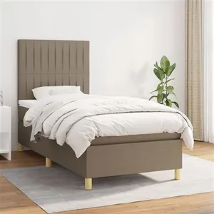 vidaXL Sommier à lattes de lit avec matelas Taupe 100x200 cm Tissu pas cher