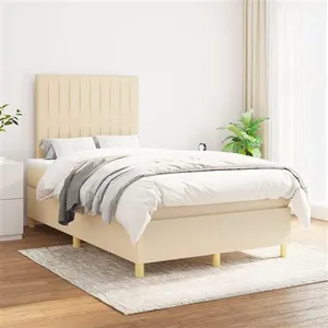 Comparateur de prix : vidaXL Sommier à lattes de lit avec matelas Crème 120x200 cm Tissu