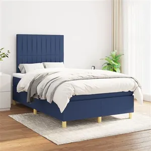 vidaXL Sommier à lattes de lit avec matelas Bleu 120x200 cm Tissu pas cher