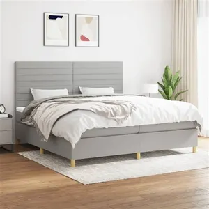 vidaXL Sommier à lattes de lit avec matelas Gris clair 200x200cm Tissu pas cher
