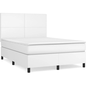 vidaXL Sommier à lattes de lit avec matelas Blanc 140x200cm Similicuir pas cher