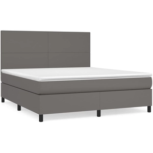 vidaXL Sommier à lattes de lit avec matelas Gris 160x200 cm Similicuir pas cher